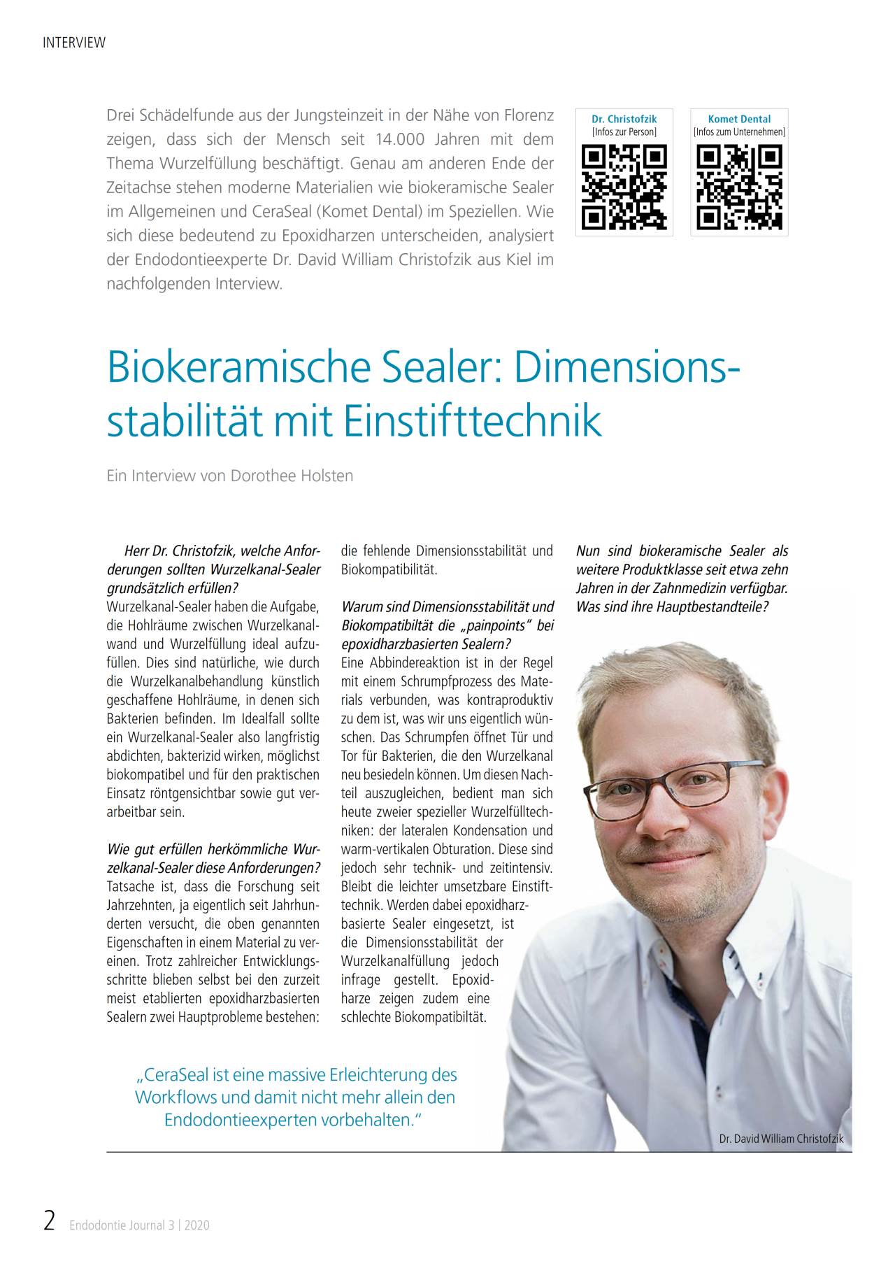 FB Biokeramische Sealer Dimensionsstabilität mit Einstifttechnik